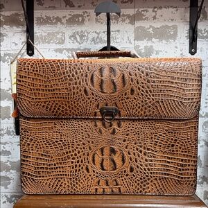 American Darling Croc-Embossed Laptop Briefcase in Brown Tan